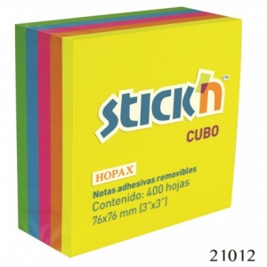 NOTA ADHESIVA CUBO NEON 3X3 MAE STIK´N C/400 H.